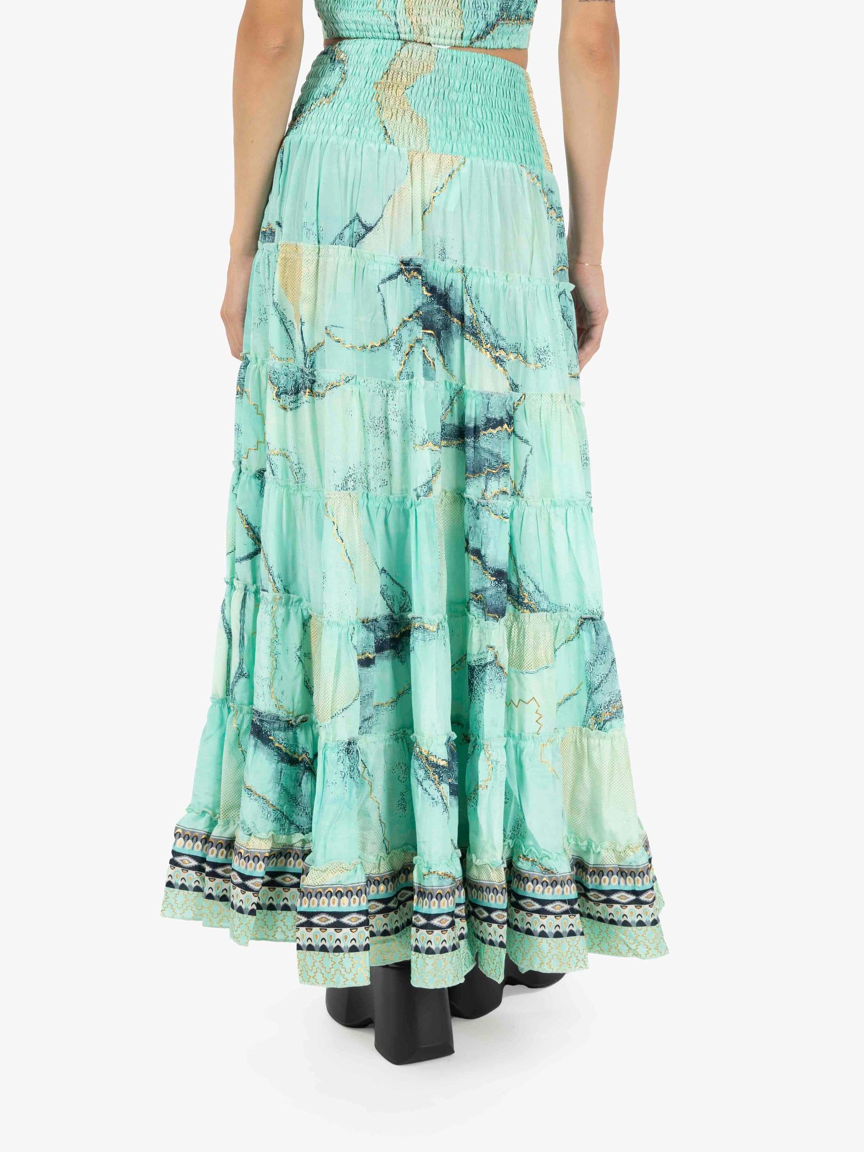 Green long ruffled skirt