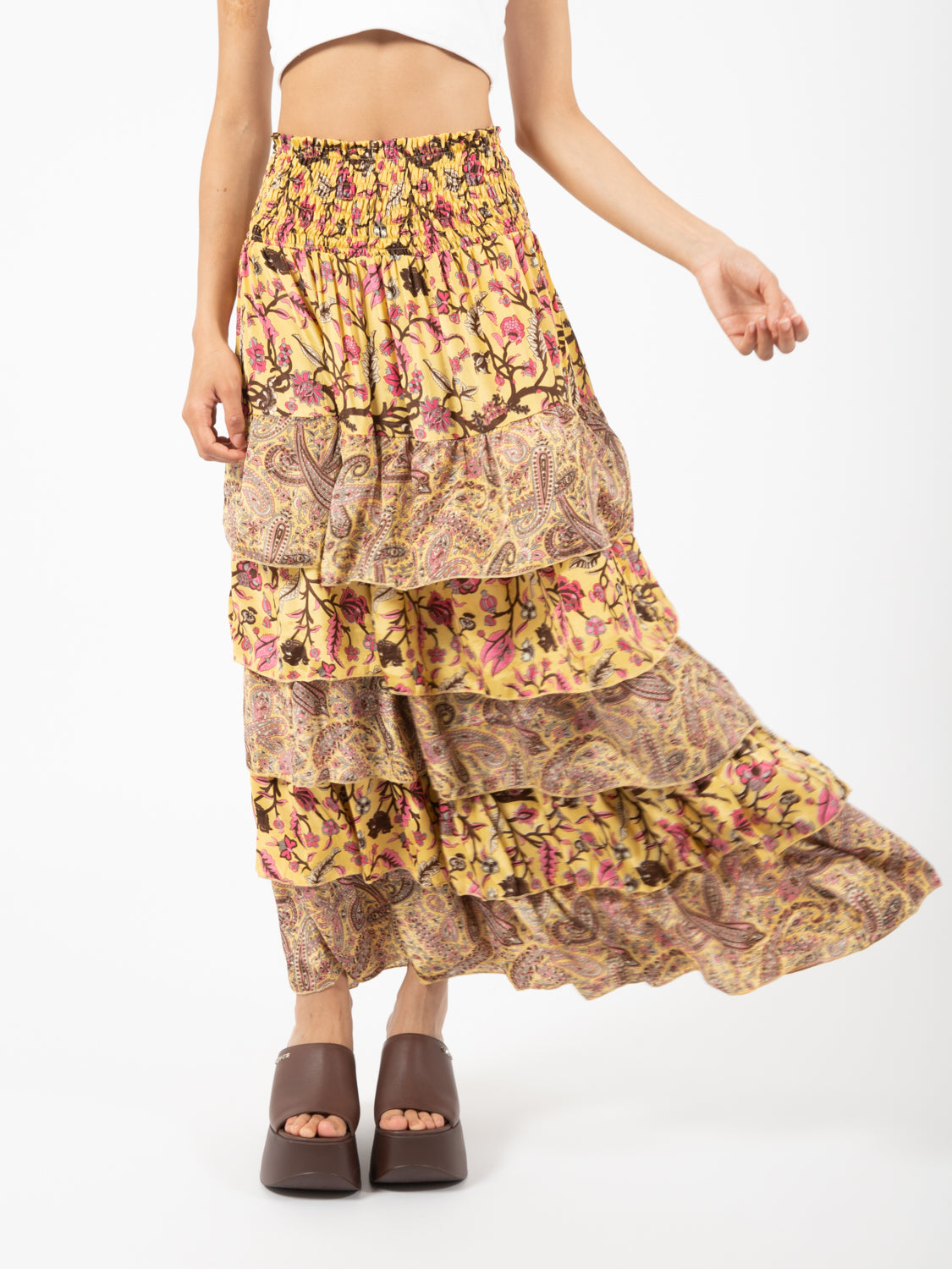 Gonna lunga seta fantasia floreale multicolor