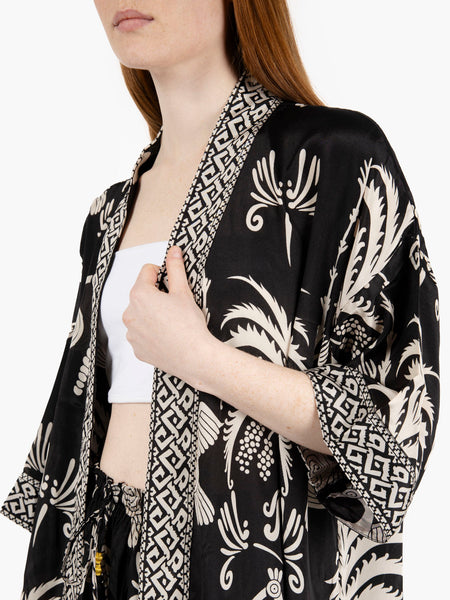 Kimono in seta fantasia mix nero / bianco