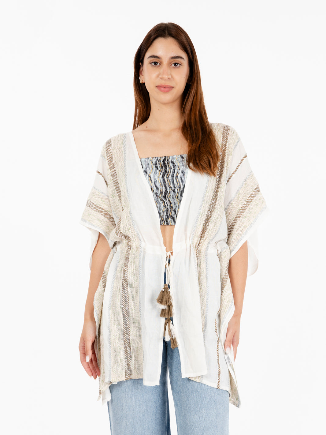 Kimono manica corta bianco / beige
