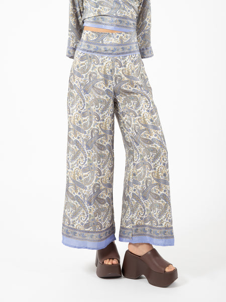 Pantalone palazzo stampa paisley blu / multicolor