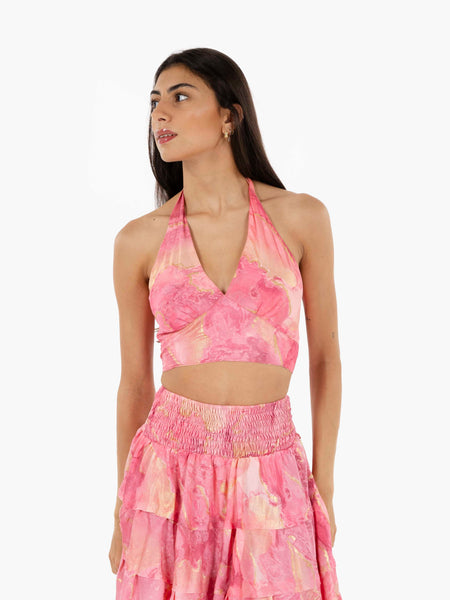 Top allacciato al collo rosa