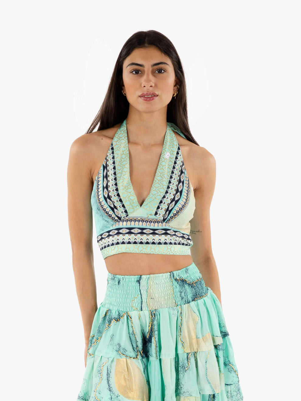 Green halterneck top