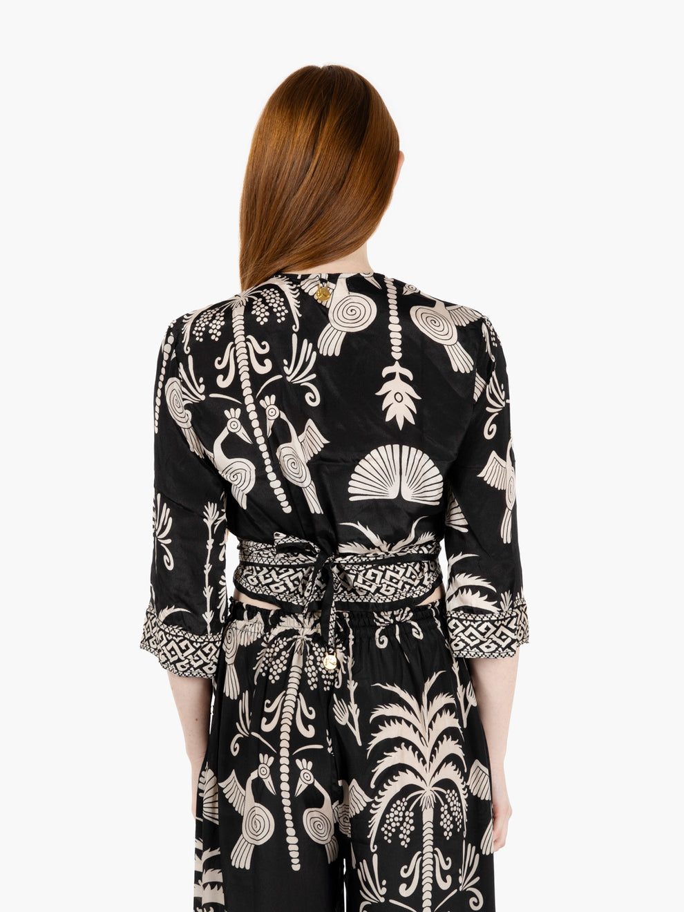 Black patterned crossover top