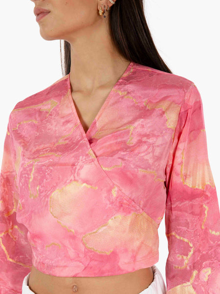 Top incrociato fantasia rosa