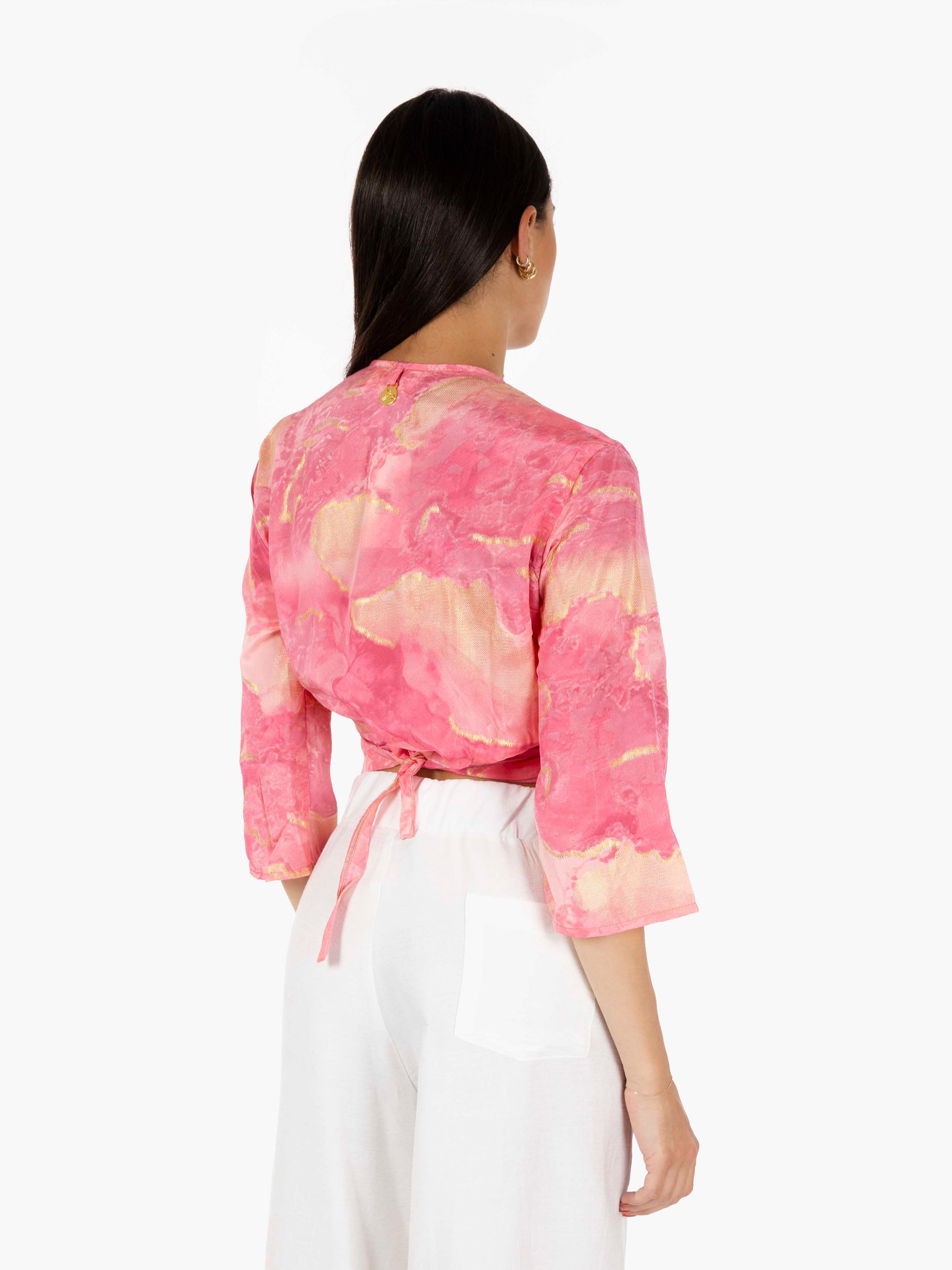 Pink patterned crossover top