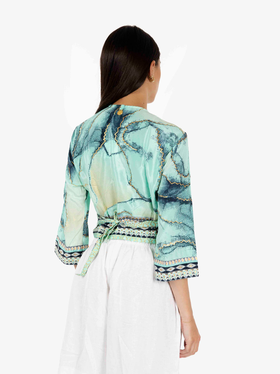 Green patterned crossover top