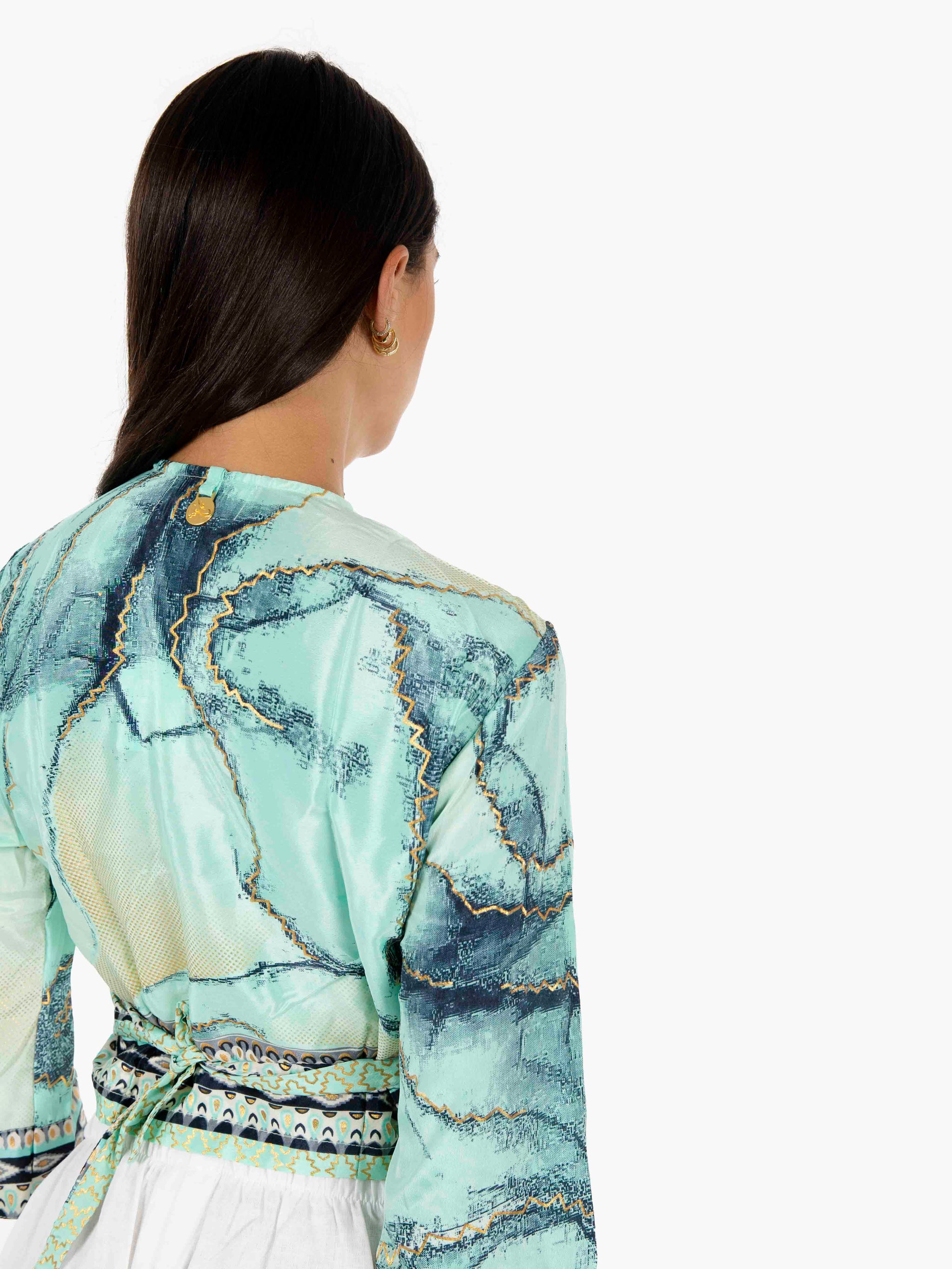 Green patterned crossover top
