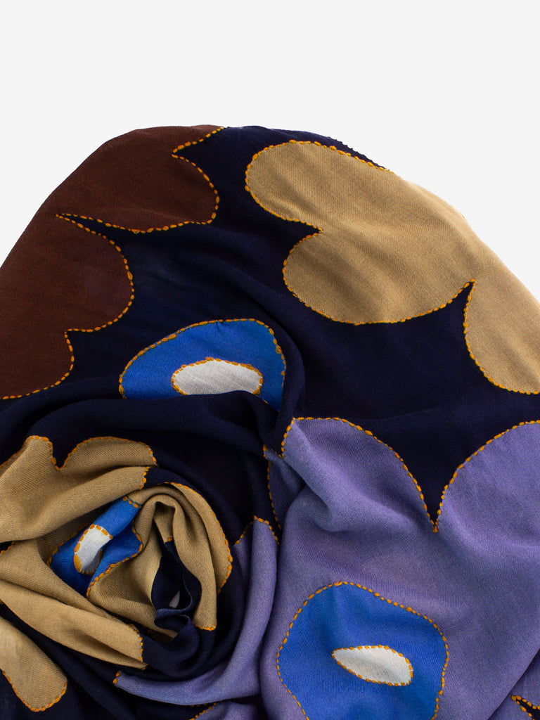 PALOMBINA - Pashmina Biancospino ricami marrone / blu