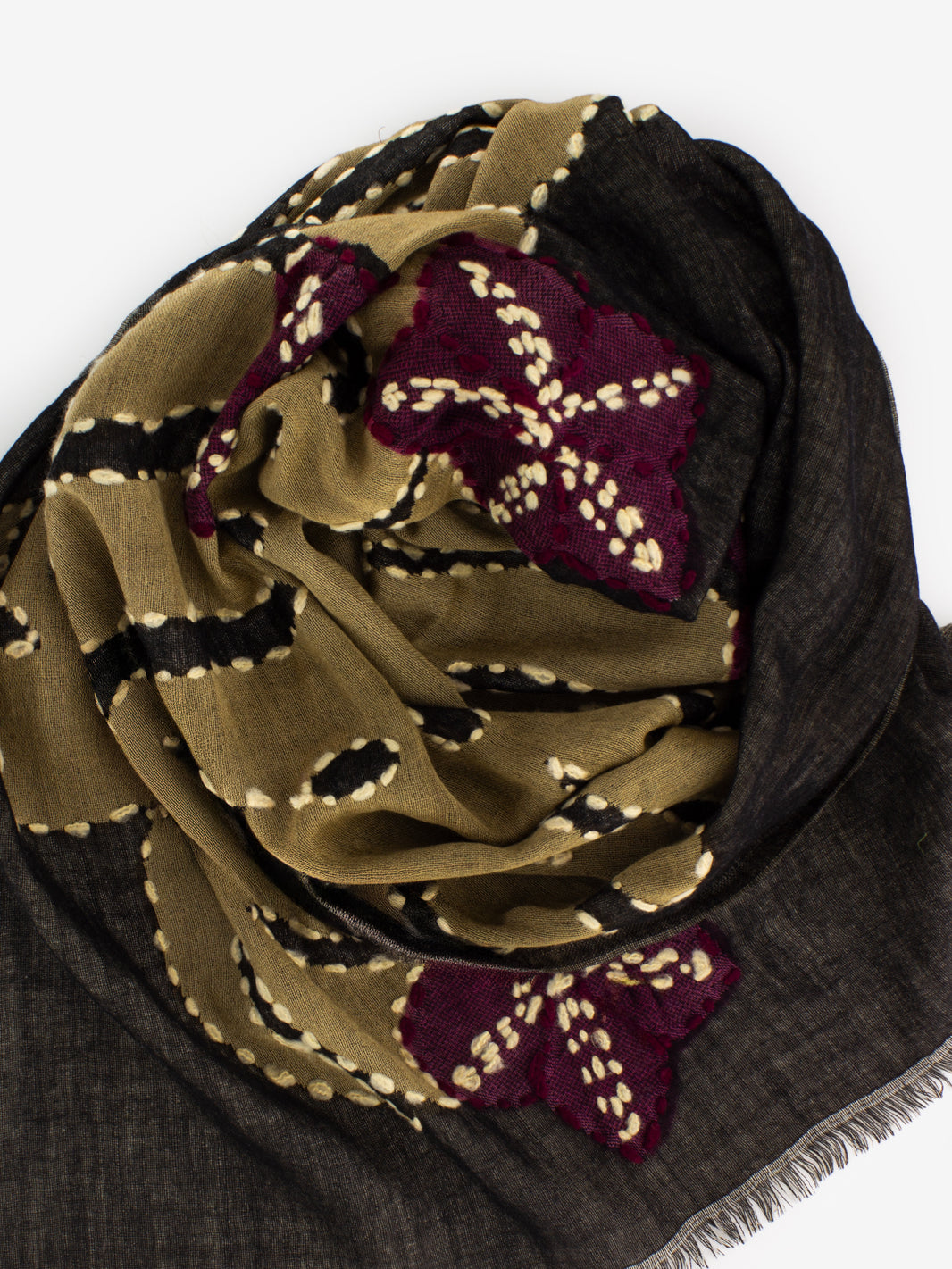 Pashmina Zuhal con ricami marrone / bordeaux