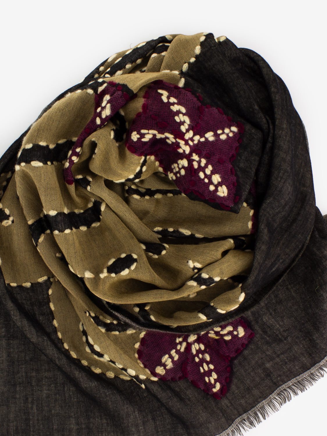 Pashmina Zuhal con ricami marrone / bordeaux