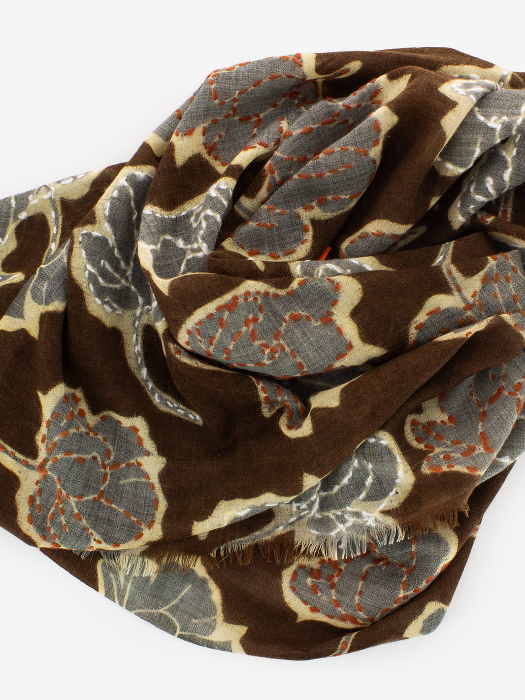 Pashmina Farina con ricami marrone / grigio