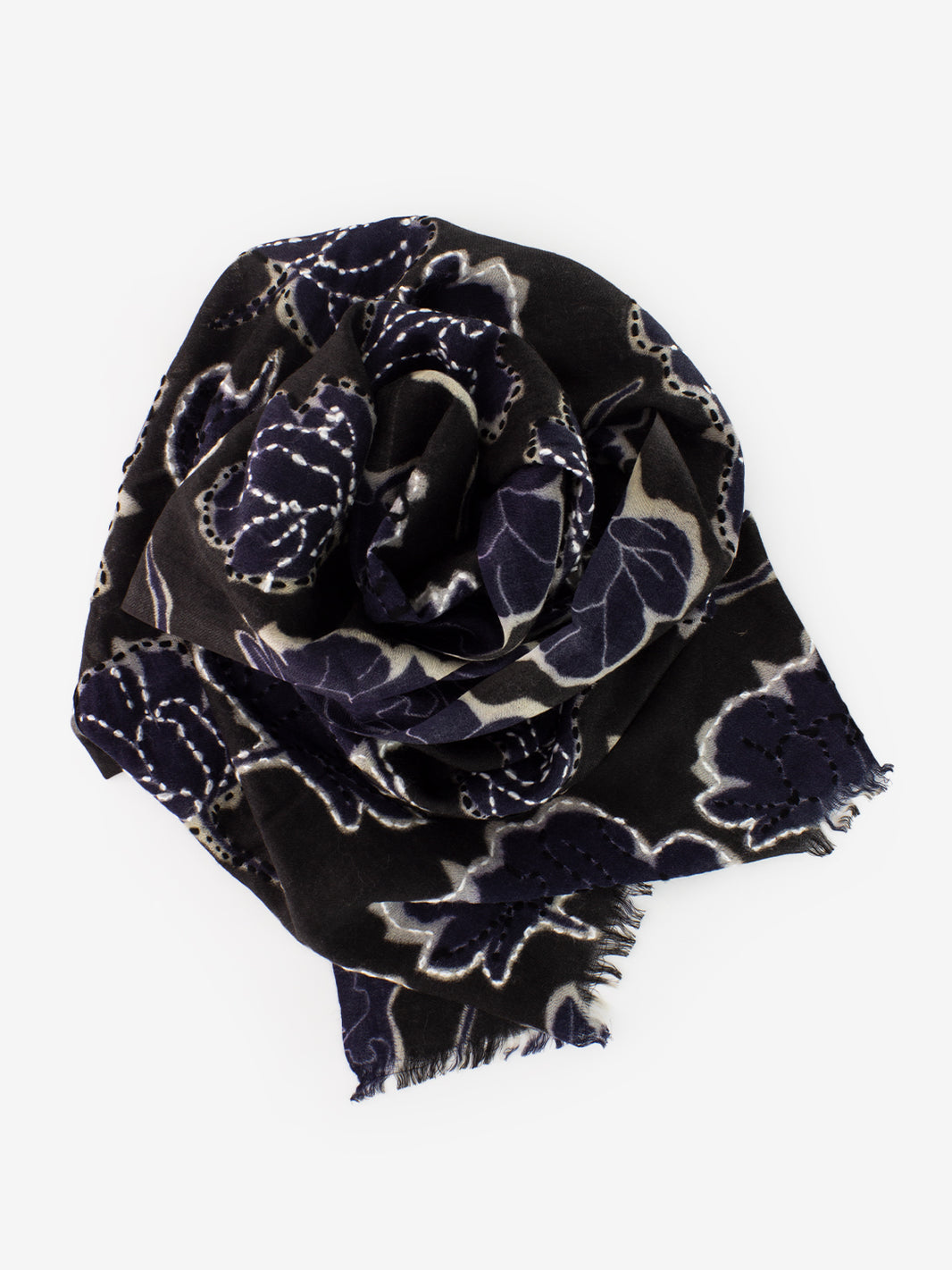Pashmina Farina con stampe e ricami nero / blu