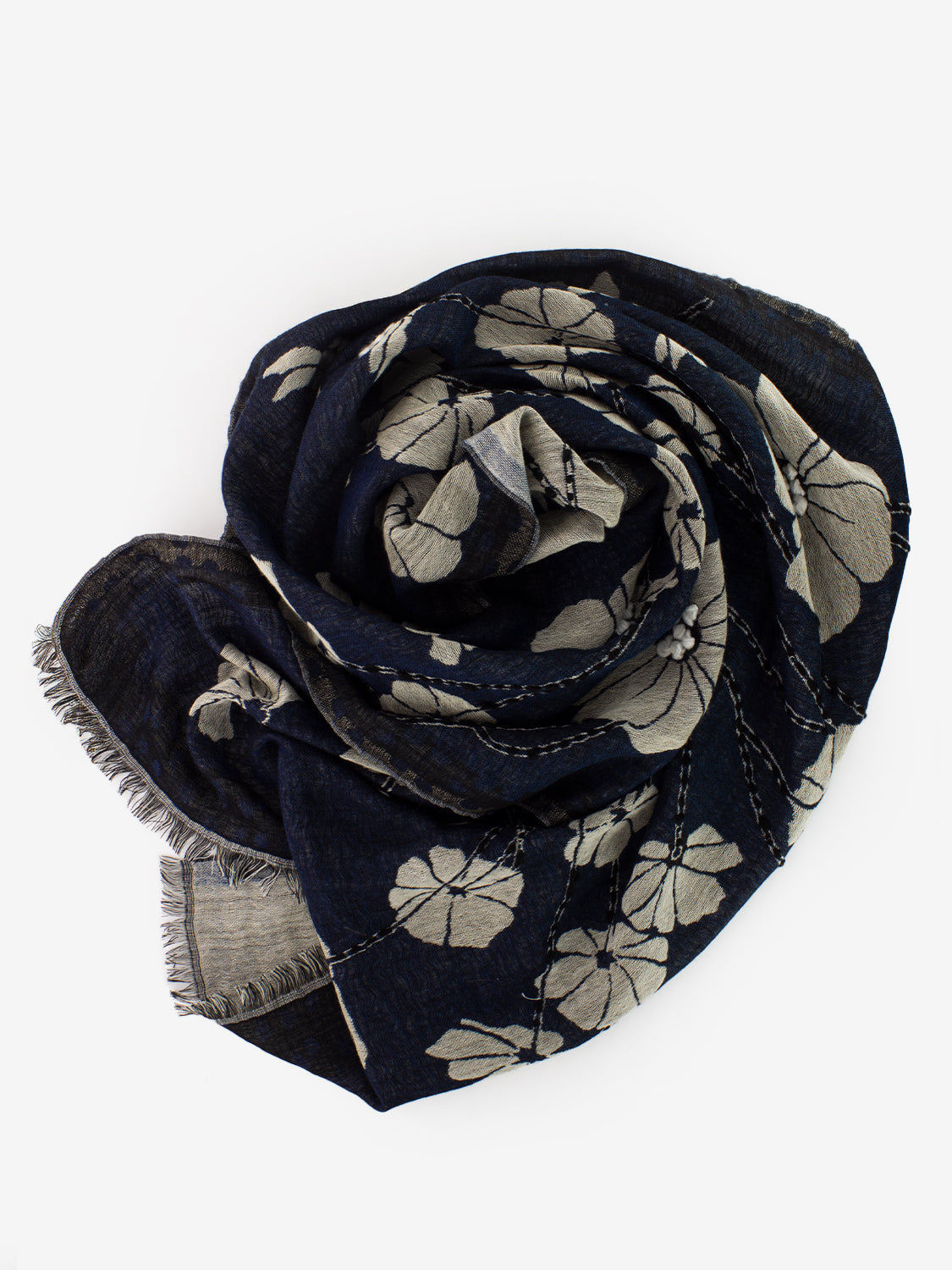 Pashmina Fimmetto con stampe e ricami grigio / blu