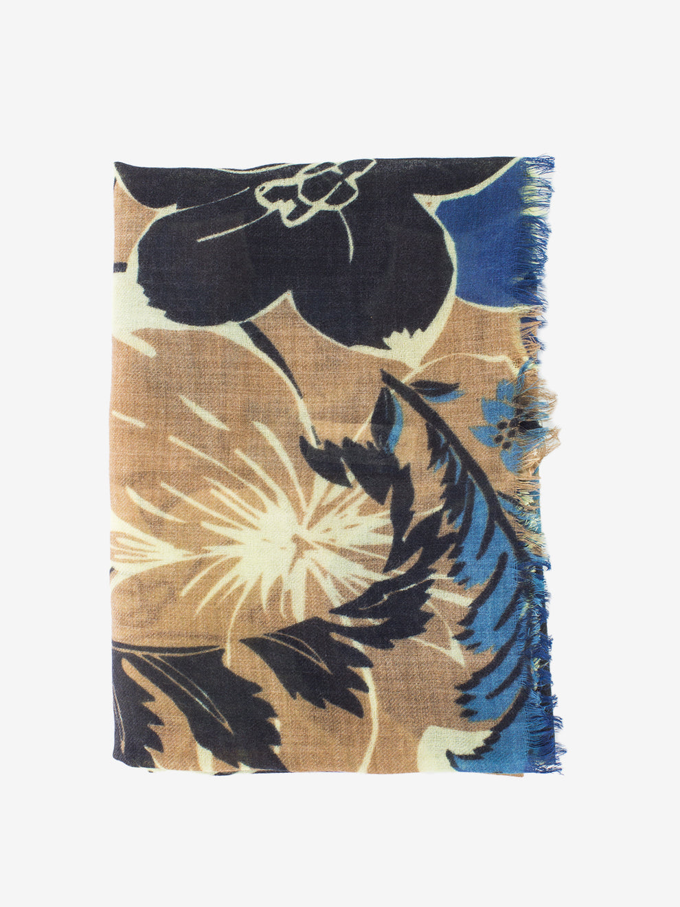 Pashmina Hugo stampa floreale blu / beige / marrone