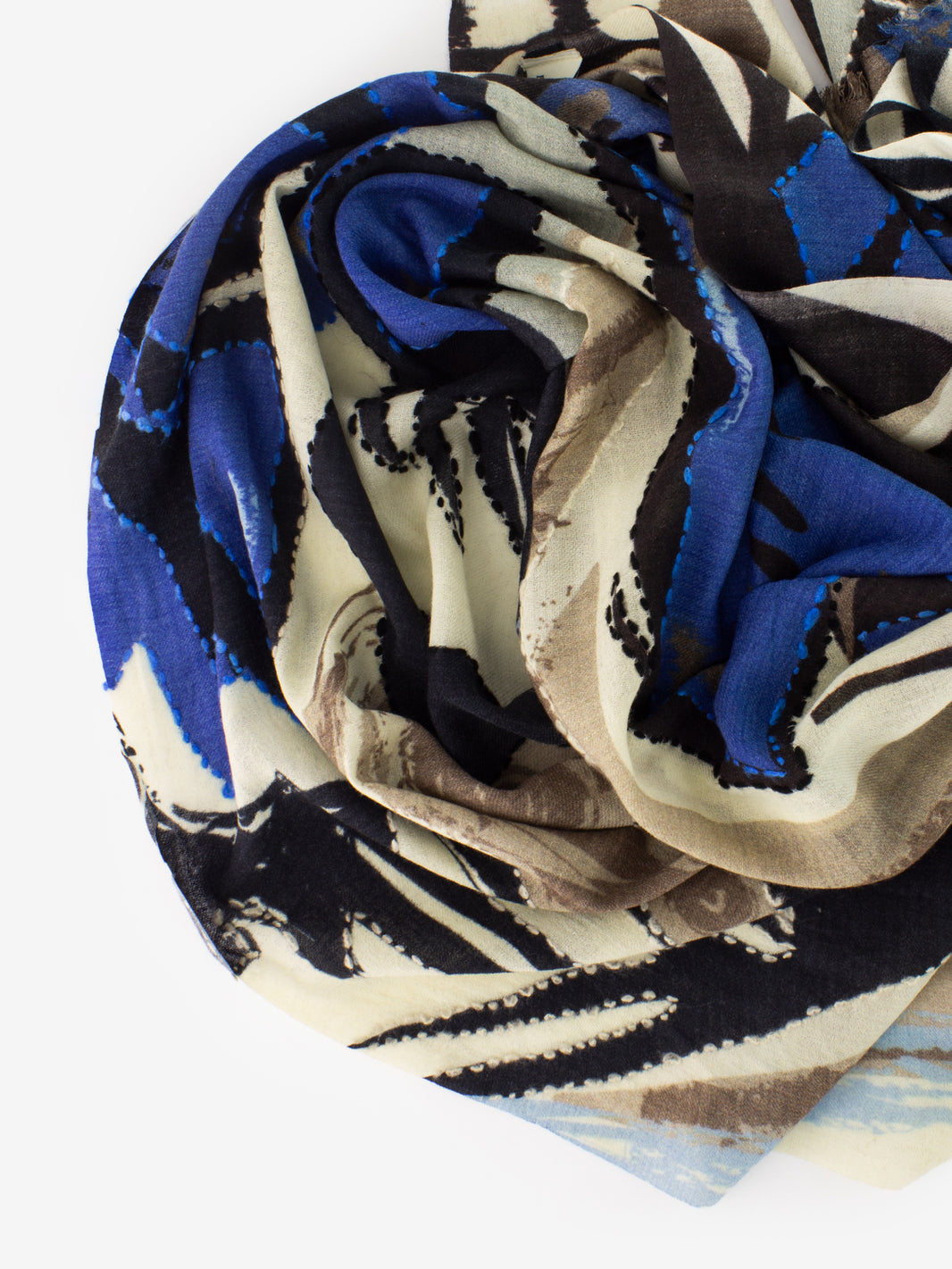Pashmina Odette con ricami e stampe marrone / blu