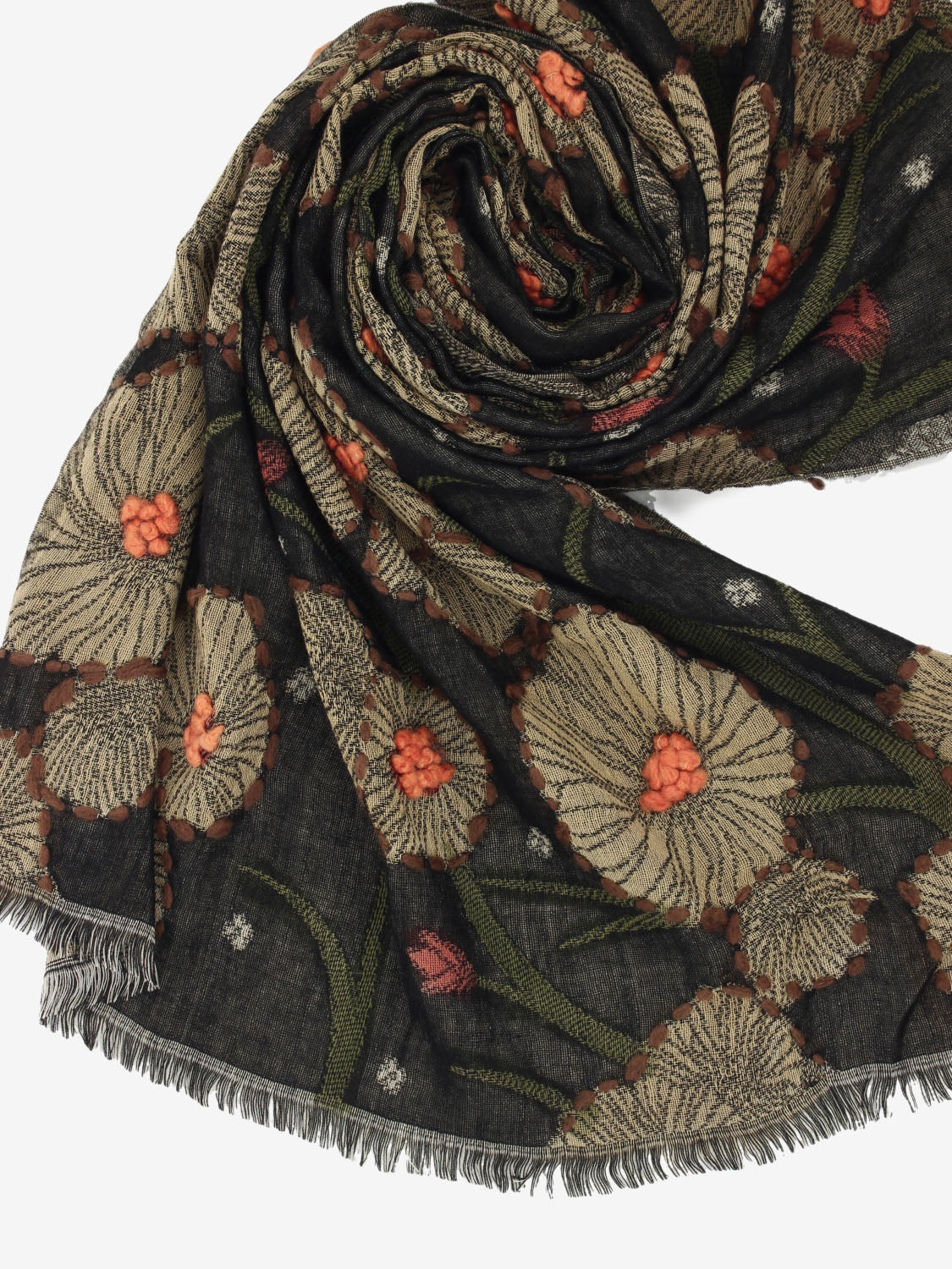 Sciarpa con ricami Gabry wool moro / arancio