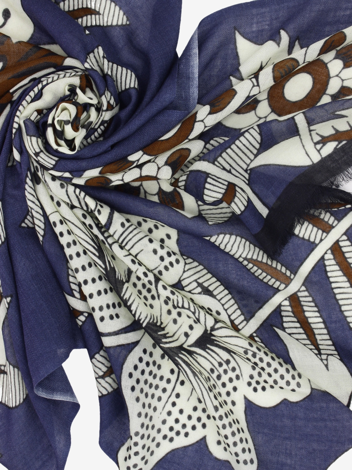 Sciarpa Fiamma con ricami blu / bianco