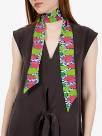 Narrow scarf in two-tone twill green / pink
