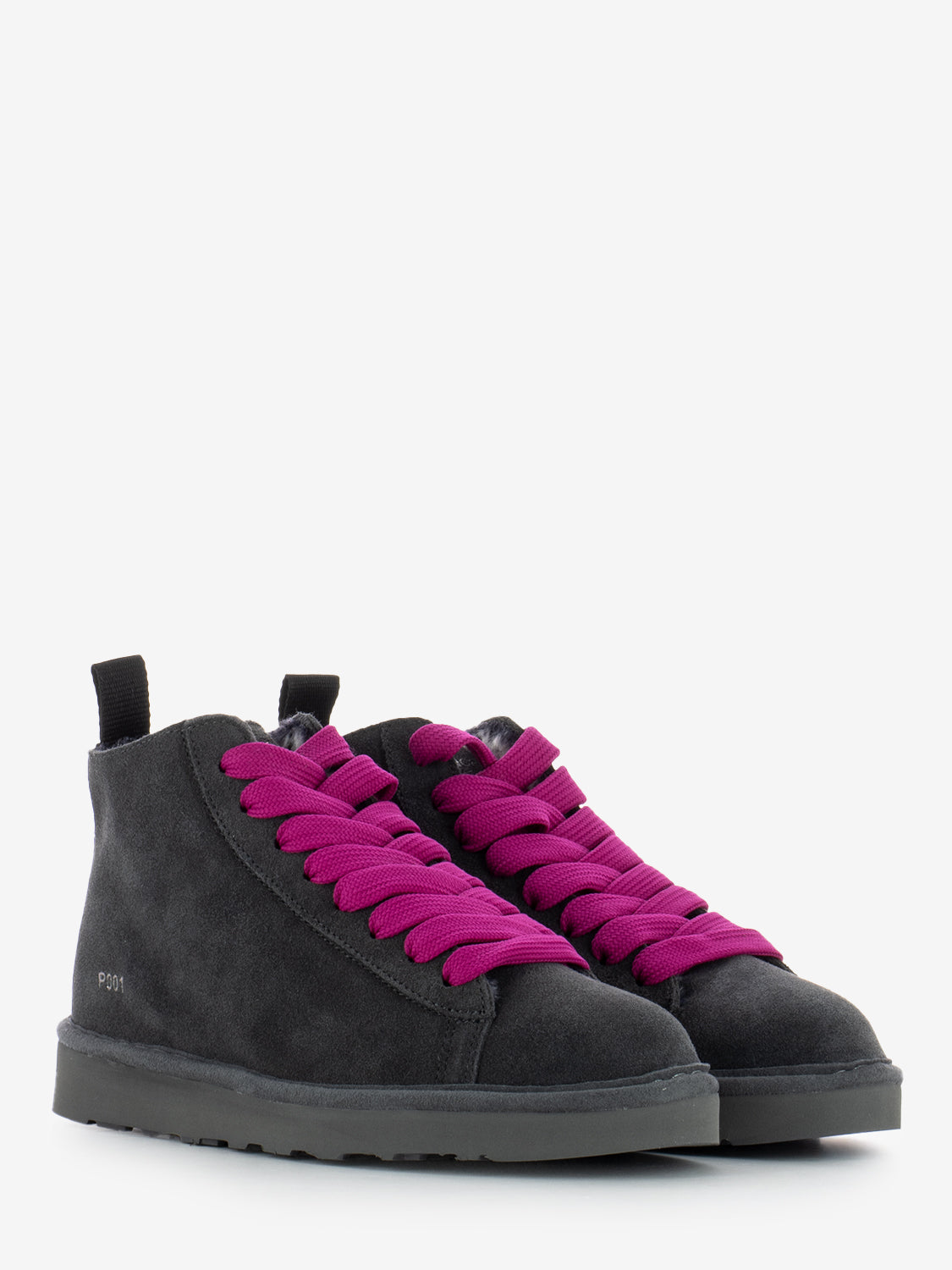 Ankle boot P001 suede faux fur lining anthracite / fuxia