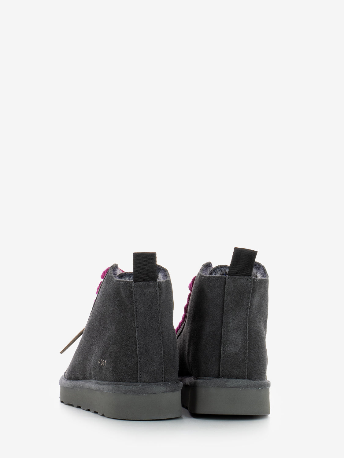 Ankle boot P001 suede faux fur lining anthracite / fuxia