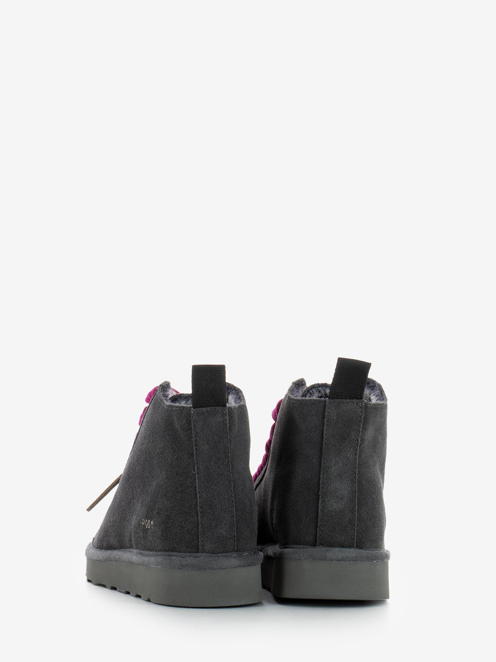 Ankle boot P001 suede faux fur lining anthracite / fuxia