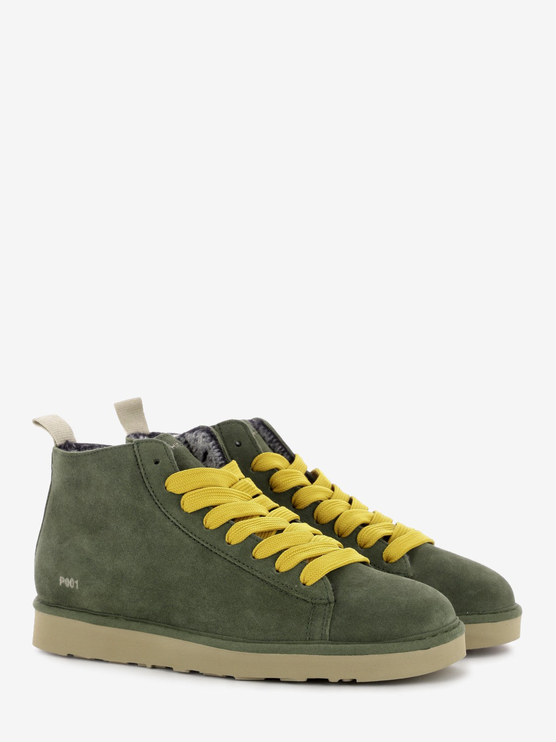 Ankle boot P001 suede faux fur lining military green / yellow