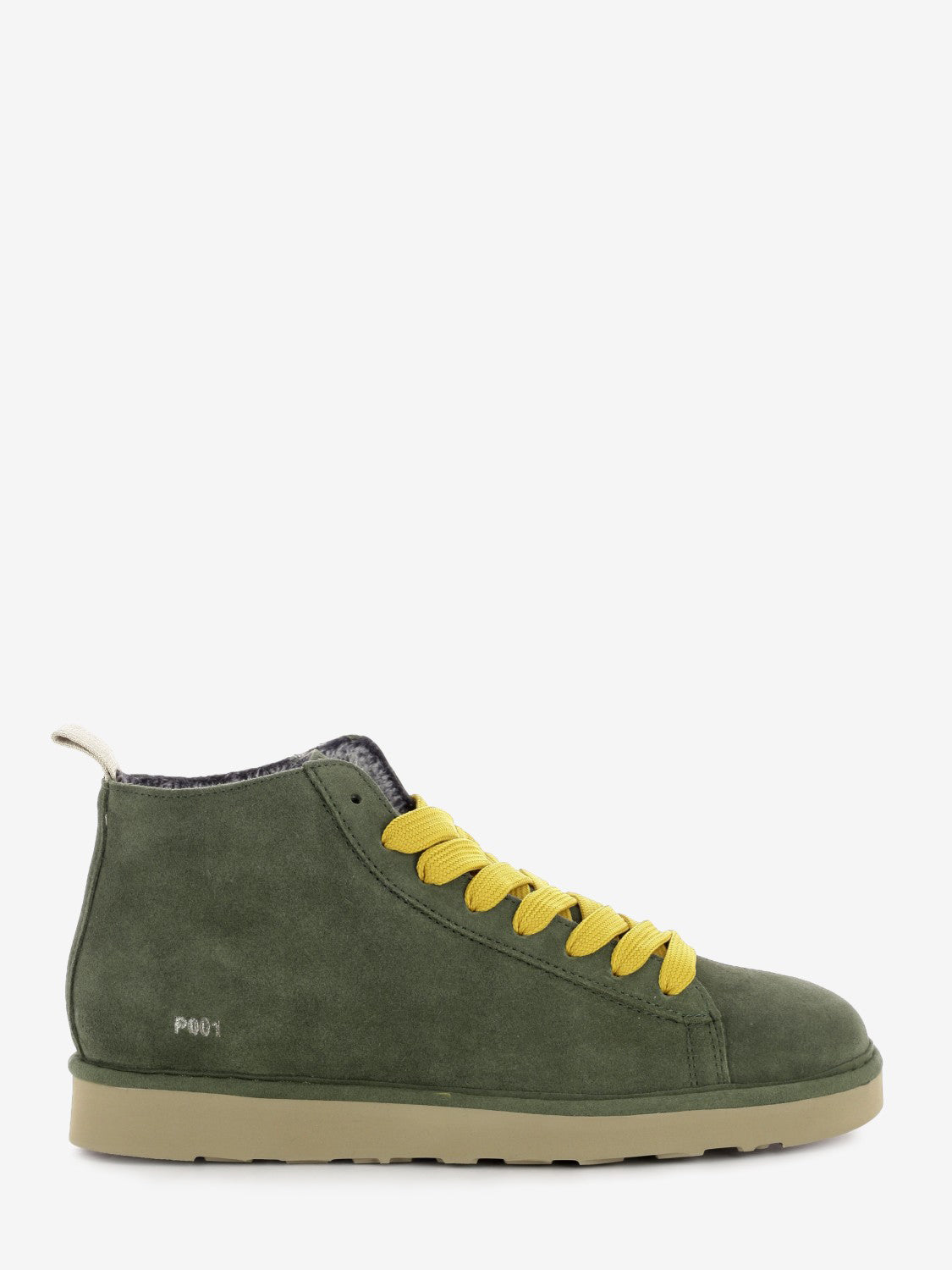 Ankle boot P001 suede faux fur lining military green / yellow