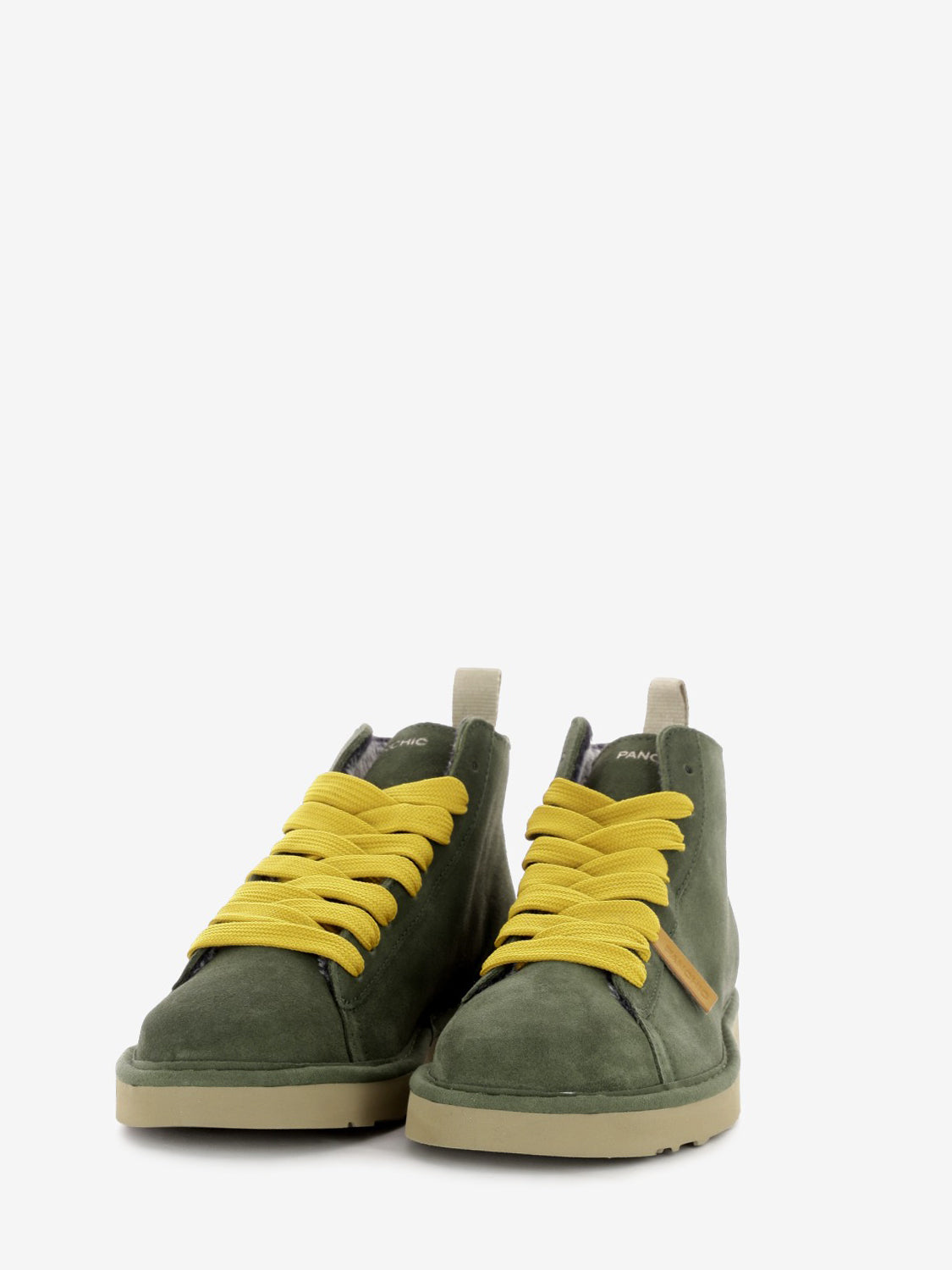 Ankle boot P001 suede faux fur lining military green / yellow