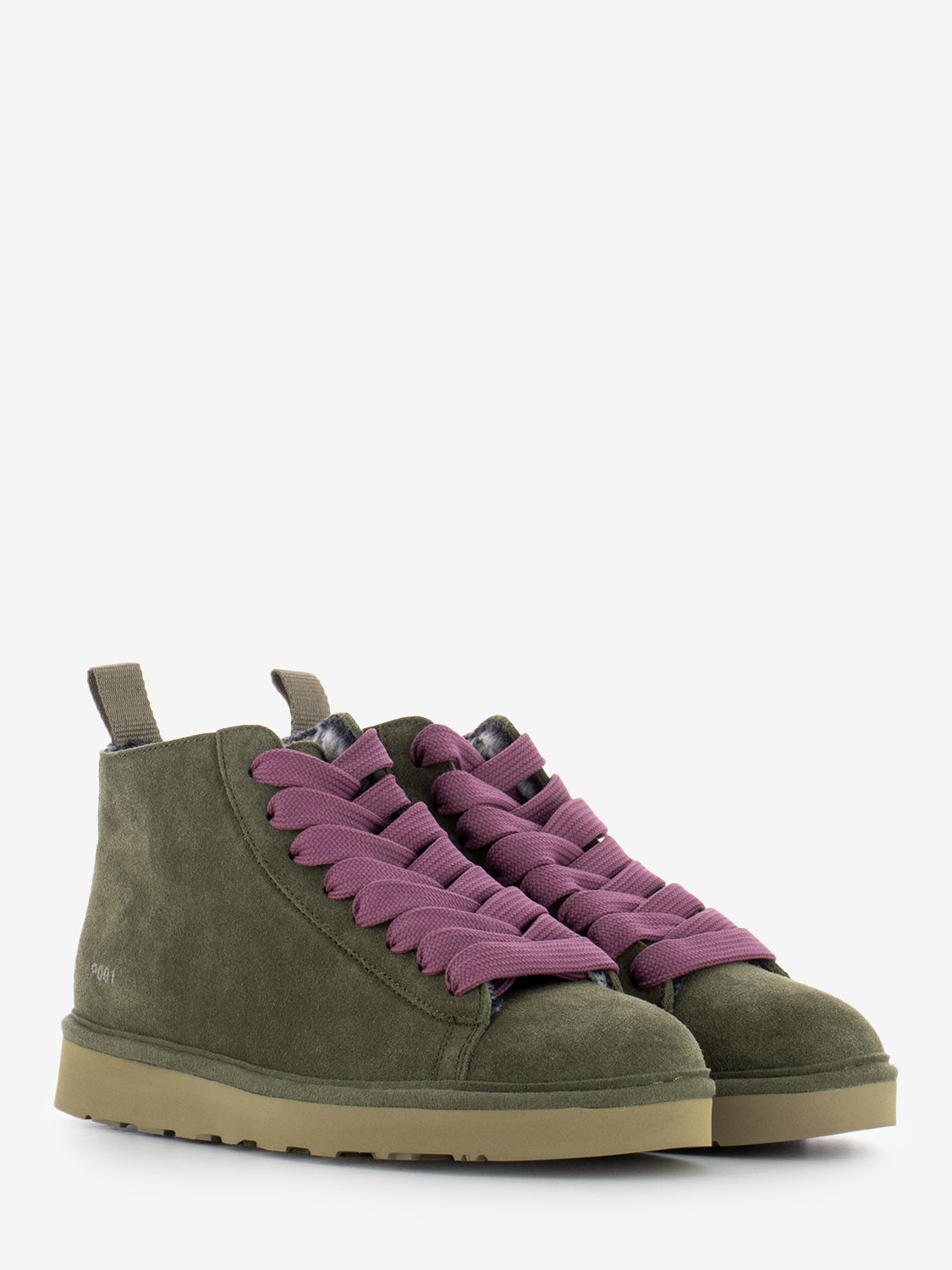 Ankle boot P001 suede faux fur lining military olive