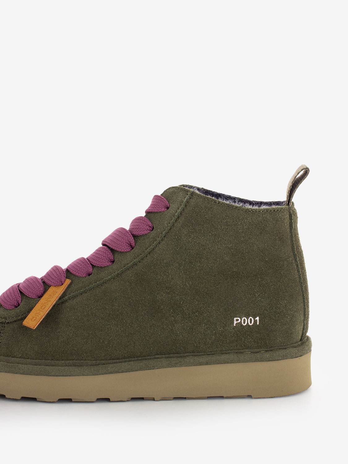 Ankle boot P001 suede faux fur lining military olive