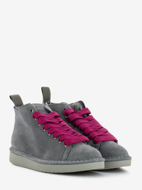 Ankle boot suede faux fur lining gray / fuchsia