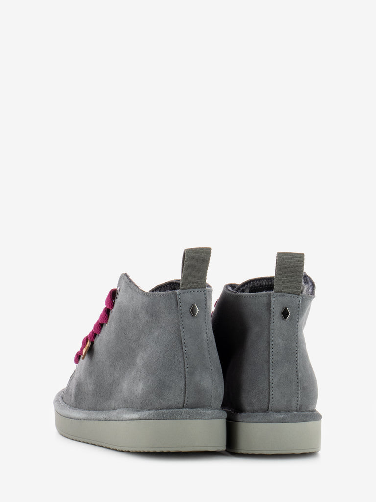 PANCHIC - Ankle boot suede faux fur lining grey / fuchsia