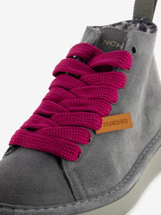 PANCHIC - Ankle boot suede faux fur lining grey / fuchsia