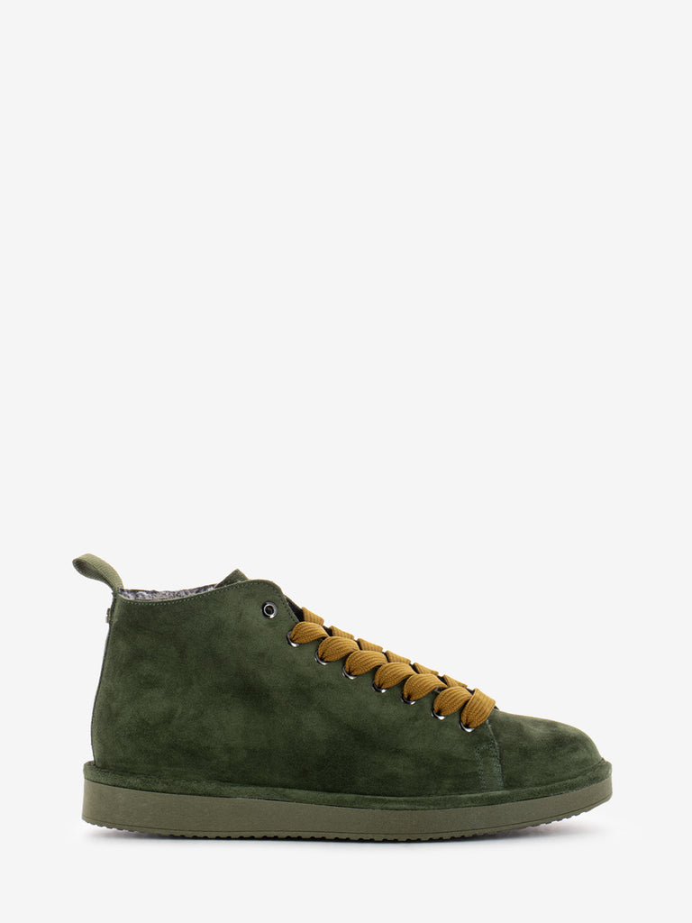 PANCHIC - Ankle boot suede faux fur lining military green