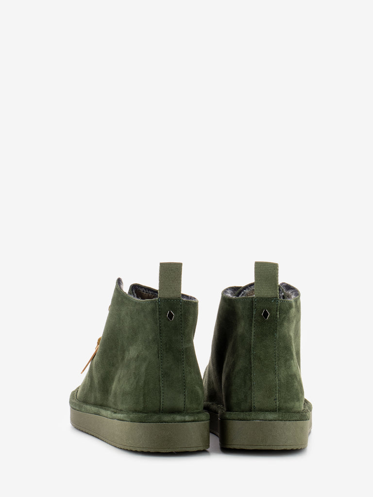 PANCHIC - Ankle boot suede faux fur lining military green