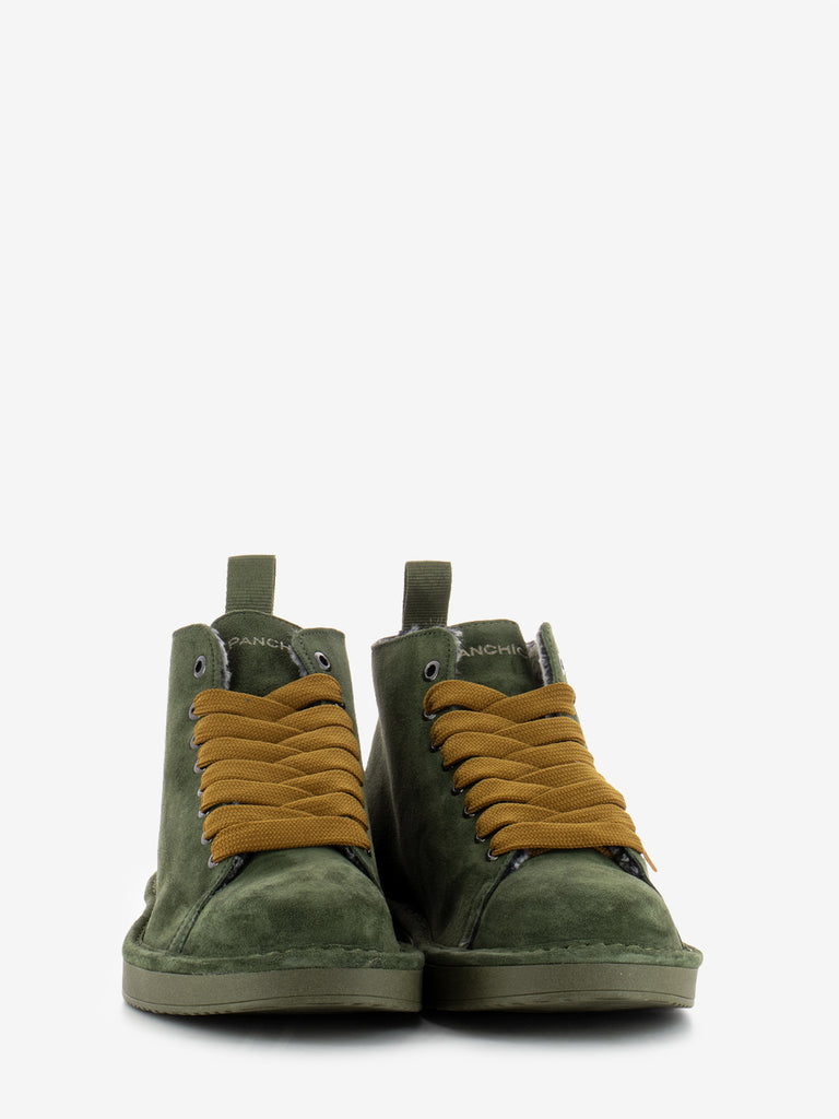 PANCHIC - Ankle boot suede faux fur lining military green