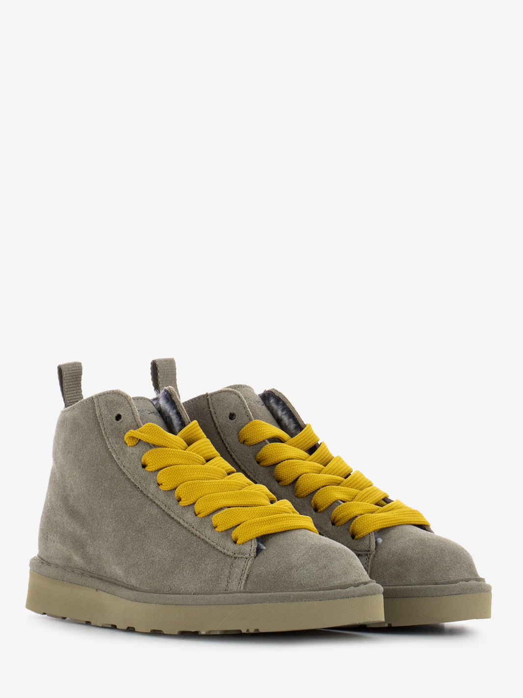Ankle boot suede faux fur lining walnut / yellow