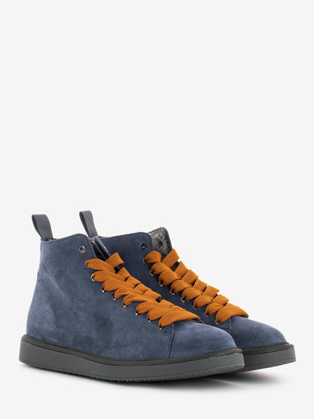 P01 Ankle boot suede faux fur lining dark blue / burnt orange
