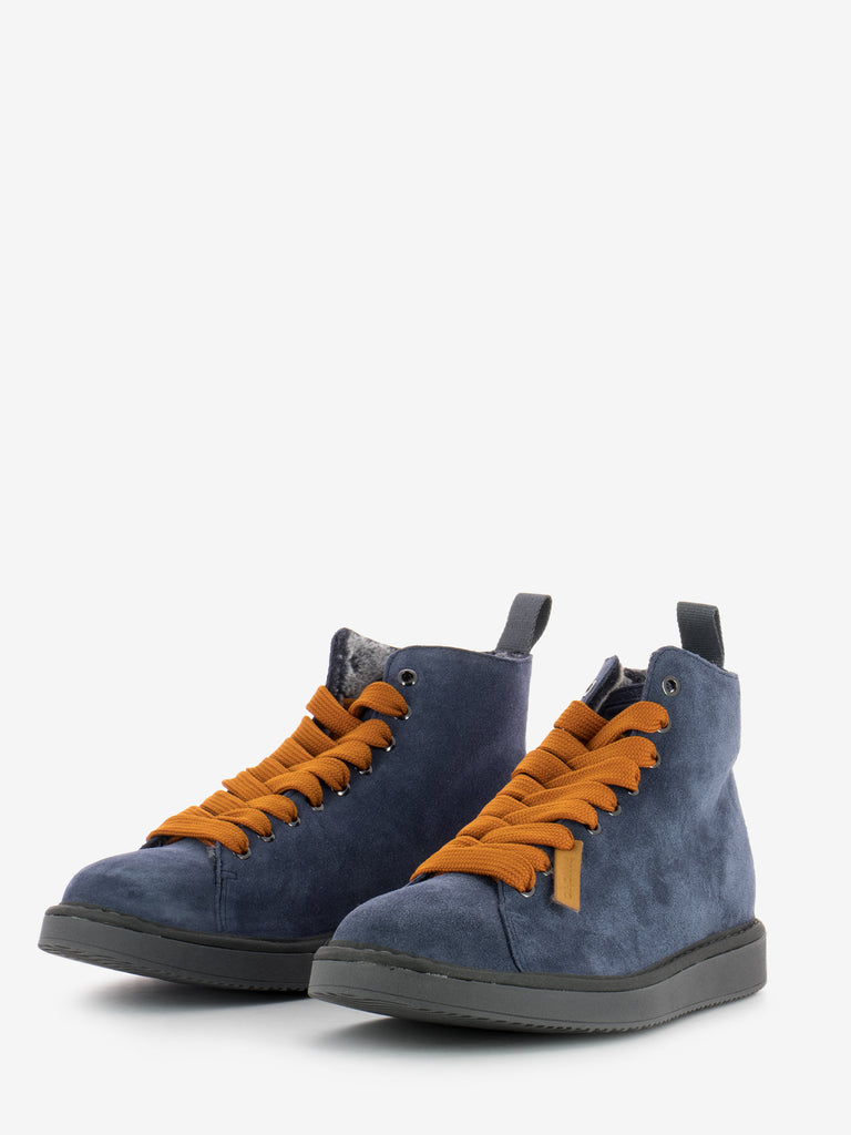 PANCHIC - P01 Ankle boot suede faux fur lining dark blue / burnt orange