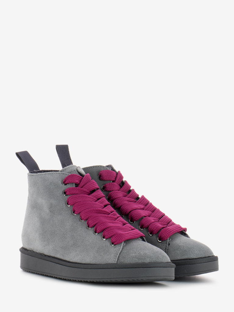 PANCHIC - P01 Ankle Boot Suede Faux Fur Lining Grey / Fuxia