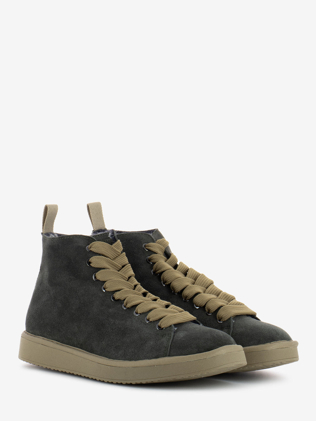 P01 Ankle boot suede faux fur lining khaki / walnut