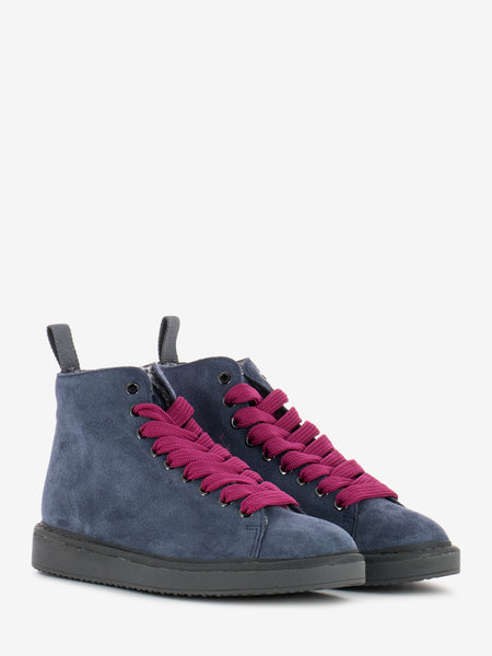 P01 ankle boot suede lined faux fur lining dark blue / fuxia