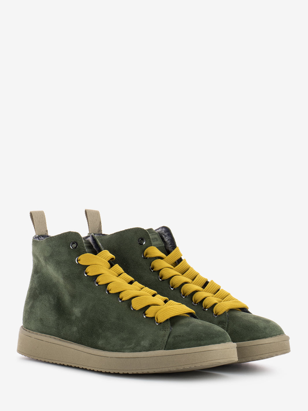 P01 ankle boot suede lined faux fur lining military green / yellow