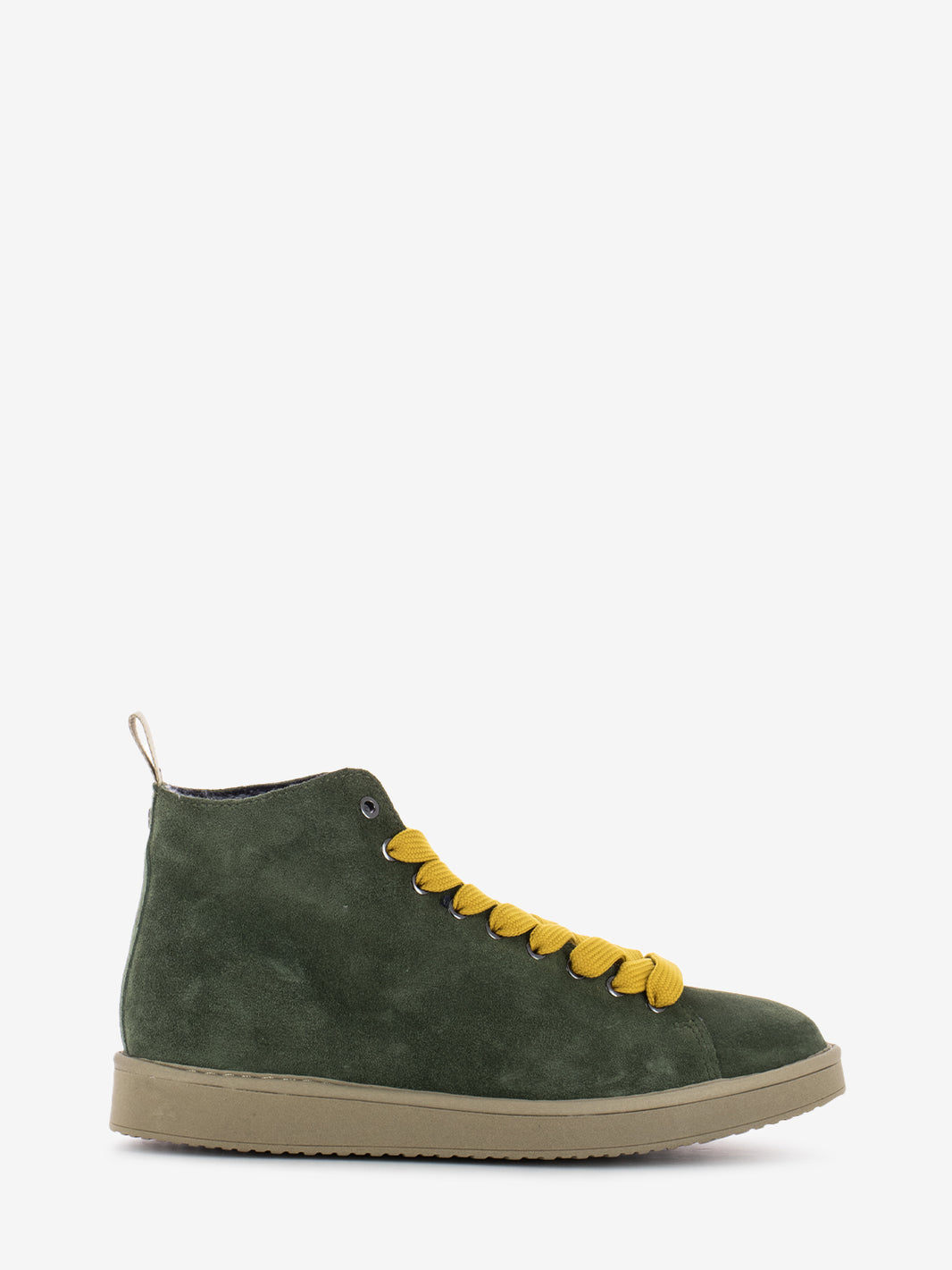 P01 ankle boot suede lined faux fur lining military green / yellow