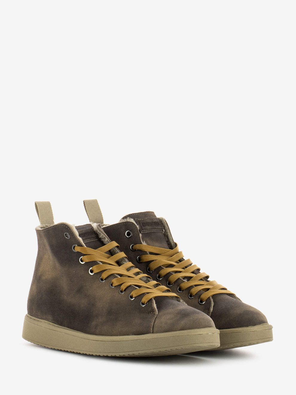 P01 ankle boot washed suede faux fur lining brown