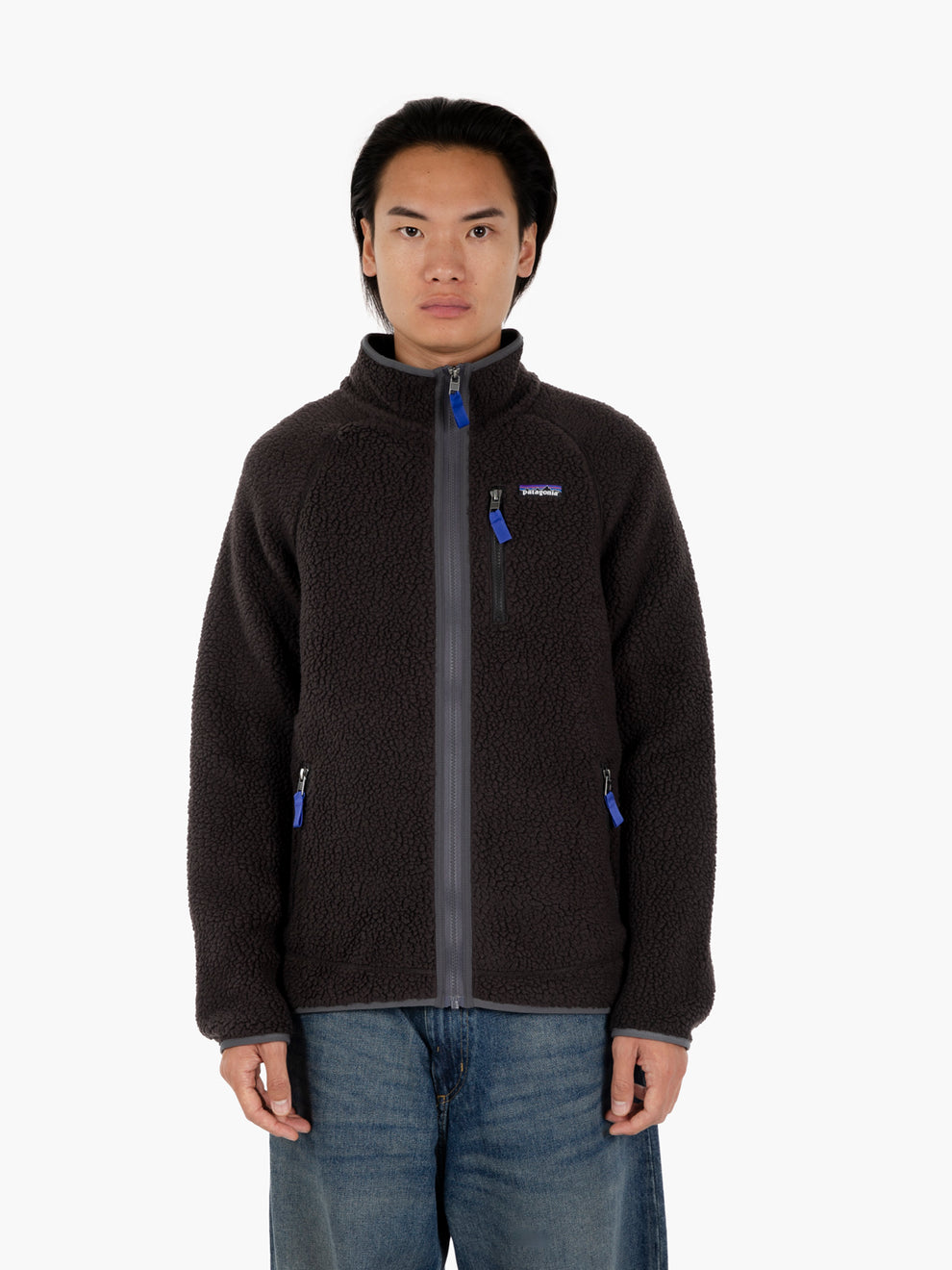 M'S Retro pile jaket black w / forge grey