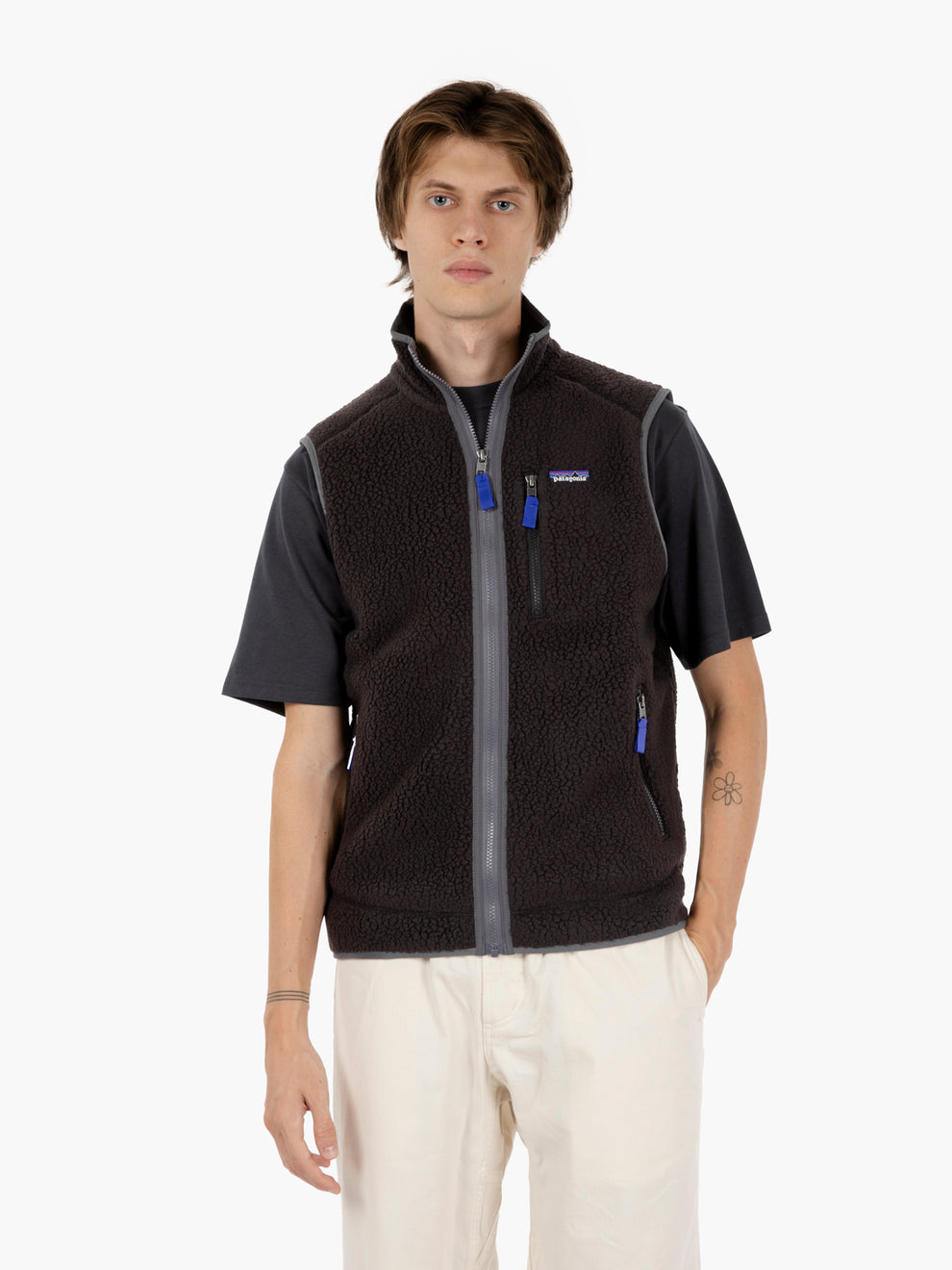 M'S Retro pile vest black w / forge grey