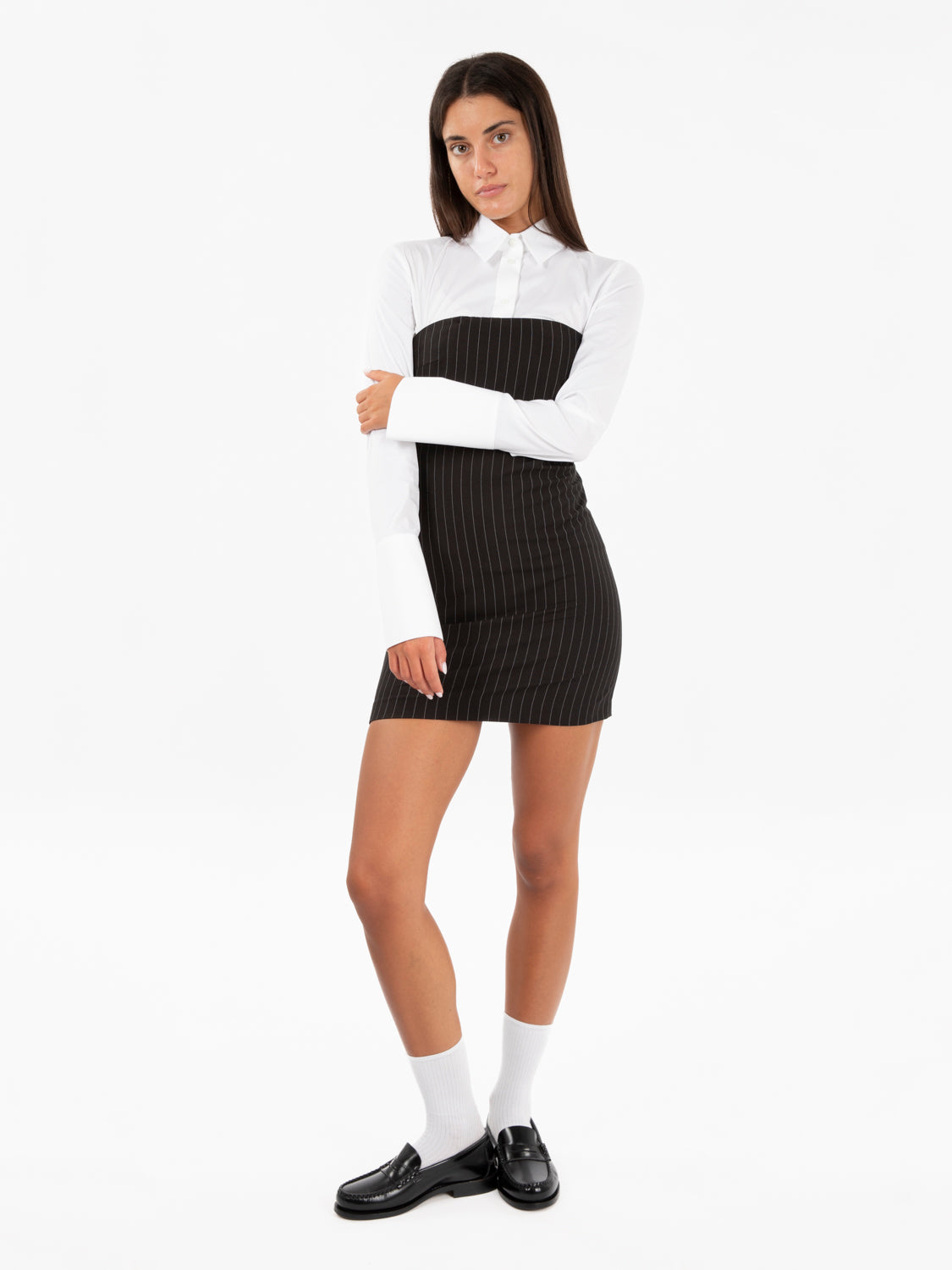 Abito bustier mini gessato nero