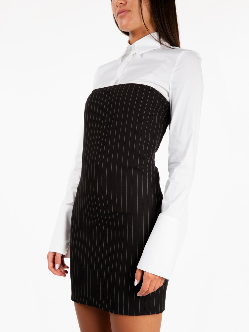 Abito bustier mini gessato nero